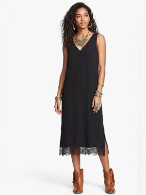 Who What Wear Black V-Neck Slip Dress w/ Lace Trim L